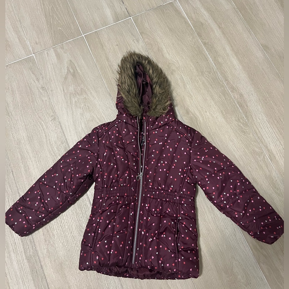 Kids Burgundy Heart Print Jacket